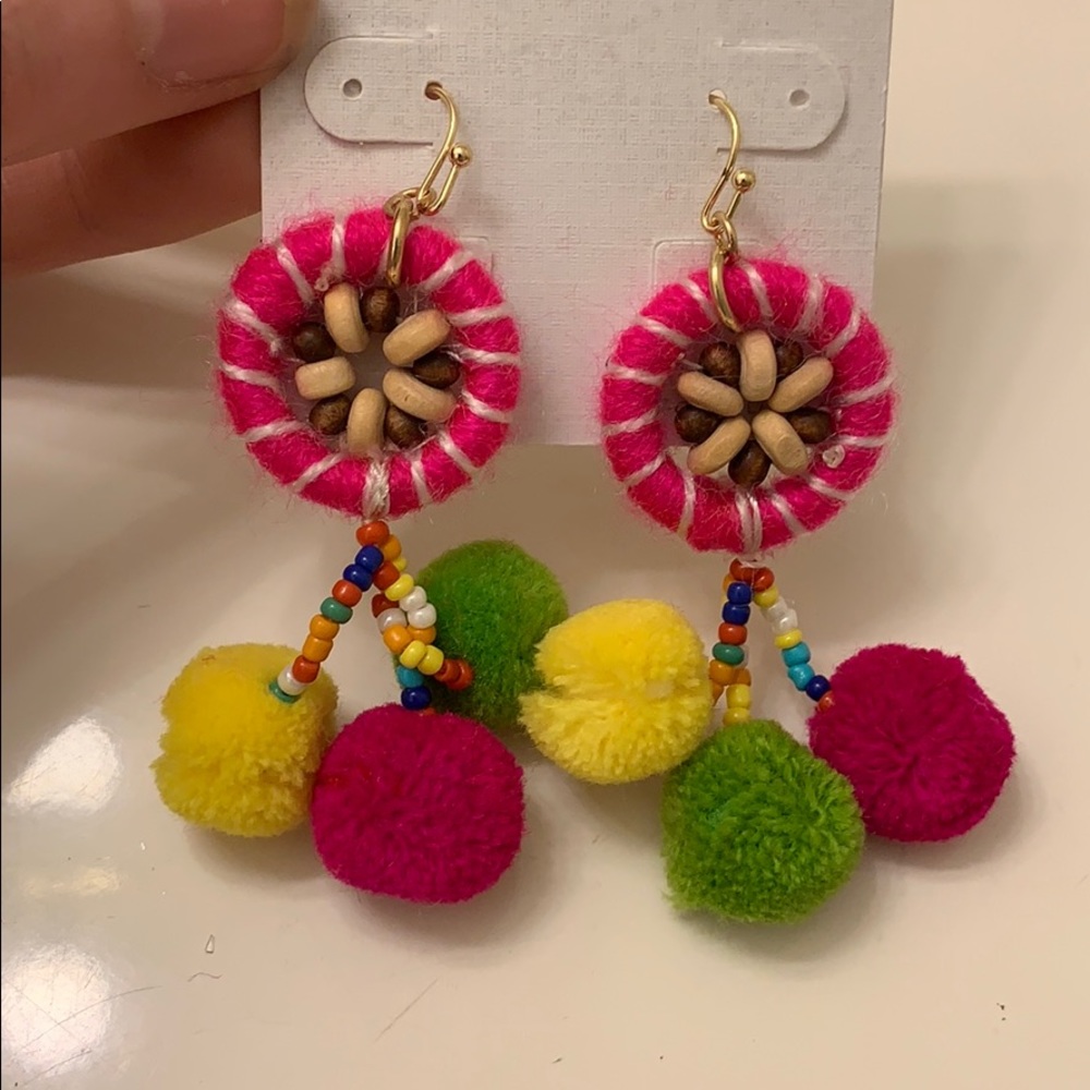 Tropical pom pom earrings